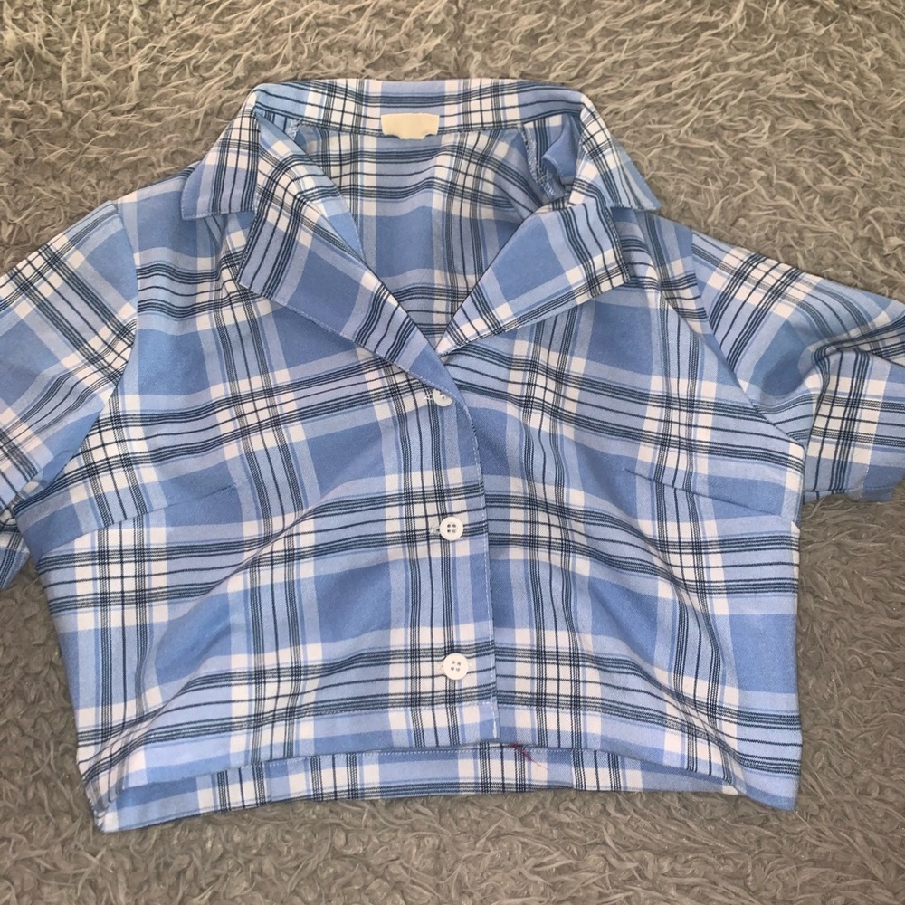 Blue Plaid Button up Crop top